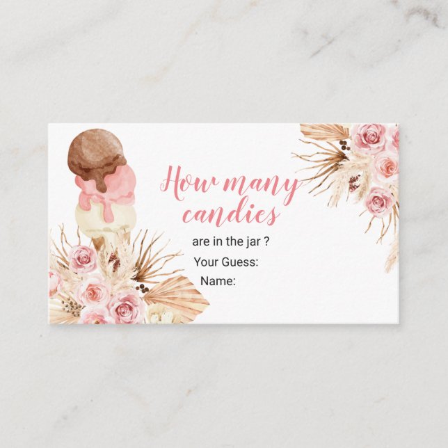 Tarjeta De Recepción Boho Ice Cream Floral Adivina Cuántos Canales (Anverso)