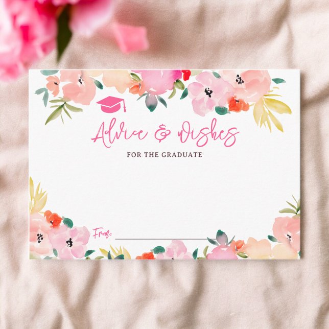 Tarjeta De Recepción Boho jardín rosa de consejos florales deseos de gr (Boho pink garden floral advice wishes graduation enclosure card)