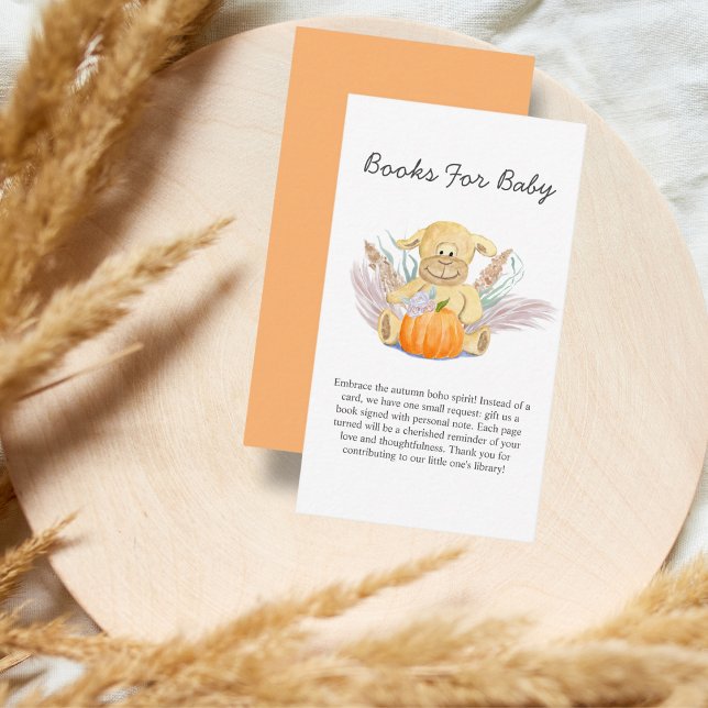 Tarjeta De Recepción Boho Lamb Calabaza Baby Shower Libros Para Bebés (A sweet Boho Books For Baby enclosure card to add to your Boho invitations.)