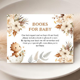 Tarjeta De Recepción Boho Libros Neutrales De Baby Shower De Dinosaurio