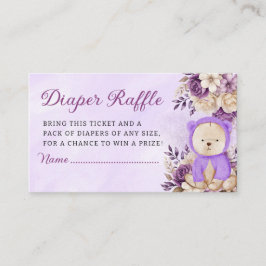 Tarjeta De Recepción Boho lindo morado floral Teddy Bear diaper raffle