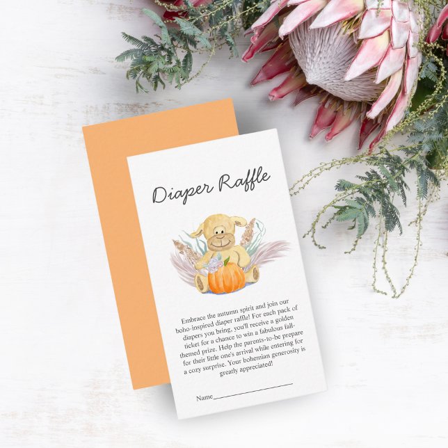Tarjeta De Recepción Boho Little Lamb Pumpkin Baby Shower Diaper Raffle (Boho Lamb Diaper Raffle Card: Sweeten your baby shower with whimsical charm!)