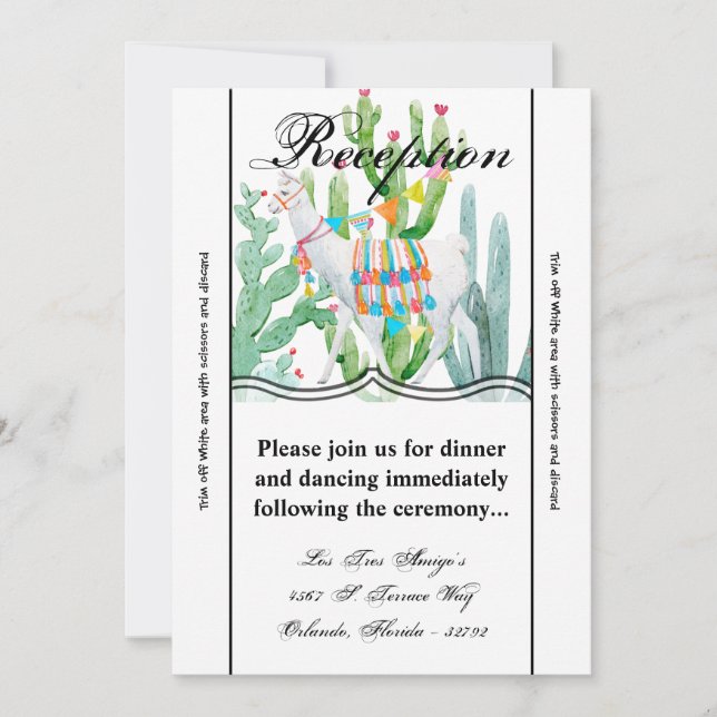 Tarjeta de recepción Boho Llama Bohemian Cacti Des (Anverso)