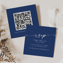 Tarjeta De Recepción Boho Moda Real Boda Azul Código QR RSVP