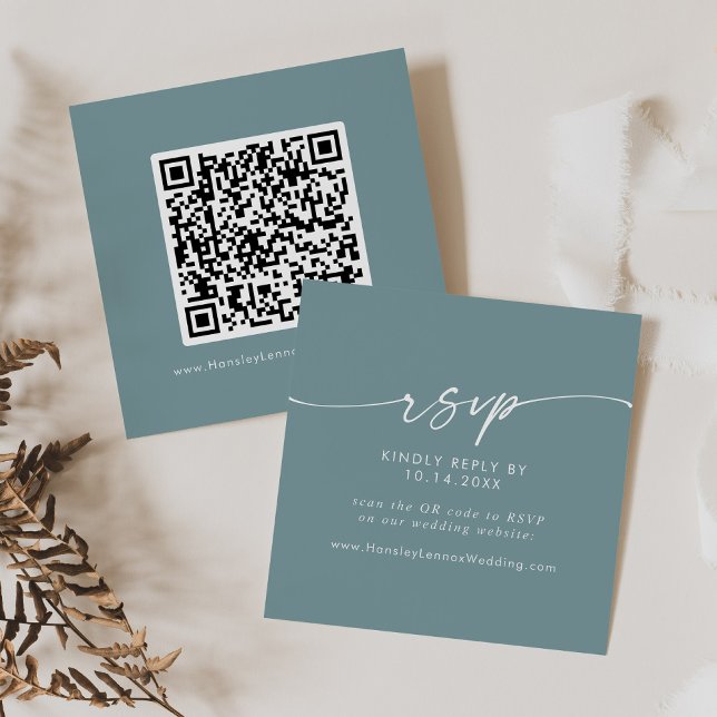 Tarjeta De Recepción Boho Moda Seafoam Boda Verde azulado Código QR RSV (Subido por el creador)