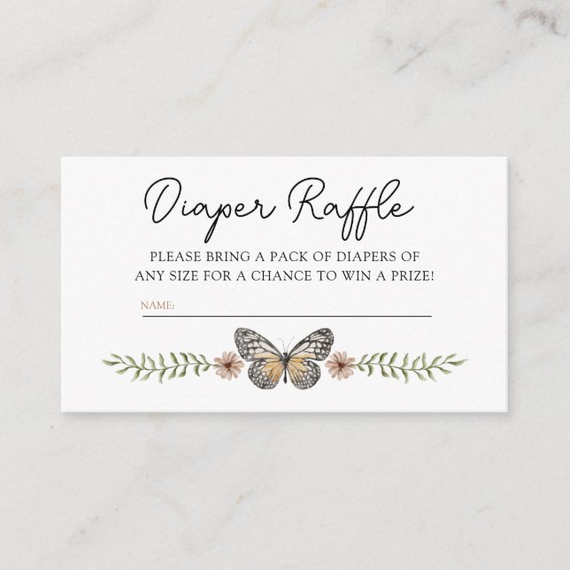 Tarjeta De Recepción Boho Moda Wildflower Diaper Raffle Baby Shower (Anverso)