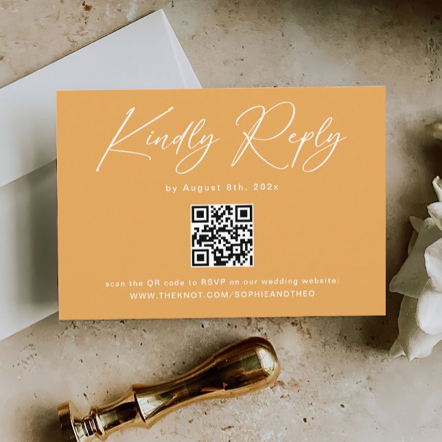Tarjeta De Recepción Boho Mustard Amarillo Código QR Boda RSVP (Subido por el creador)