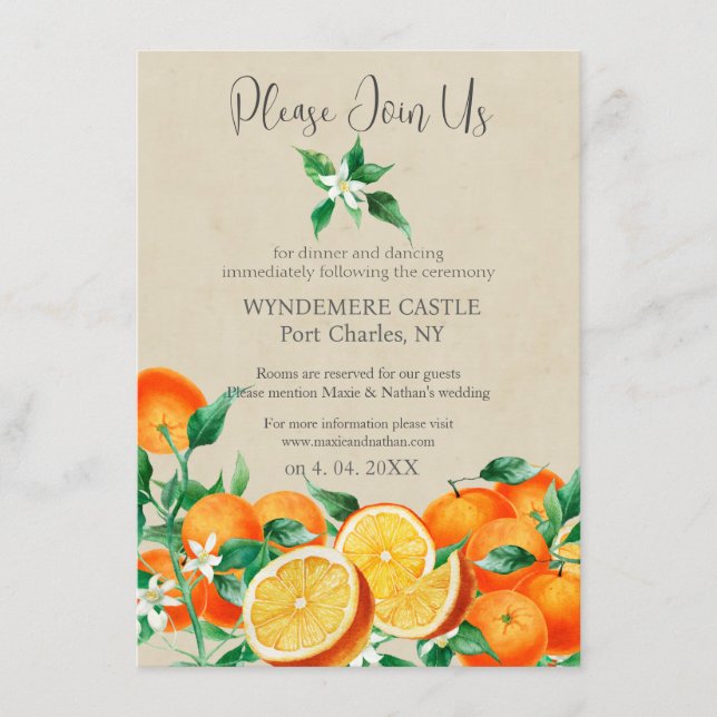 Tarjeta De Recepción Boho Naranja Blossom Boda de código QR (Anverso)
