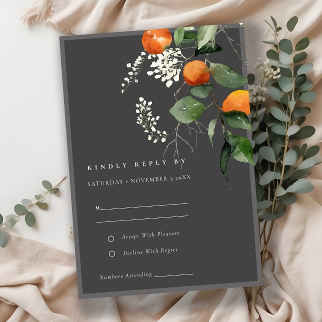 Tarjeta De Recepción Boho Naranja Gris Blossom Boda Botánica RSVP (Subido por el creador)
