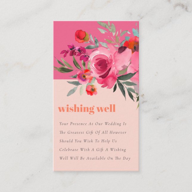 Tarjeta De Recepción Boho Naranja Rosado Caliente Boda Floral Desear Bi (Anverso)