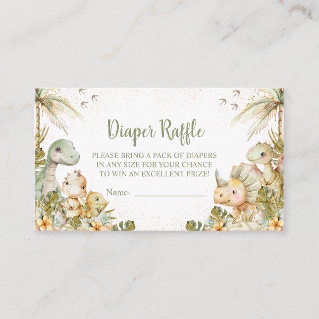 Tarjeta De Recepción Boho Neutral Dinosaur Baby Shower, Diaper Raffle (Anverso)