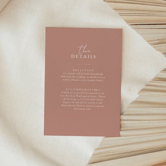 Tarjeta De Recepción Boho Neutral Rosa | Detalles sencillos de invitado (Subido por el creador)