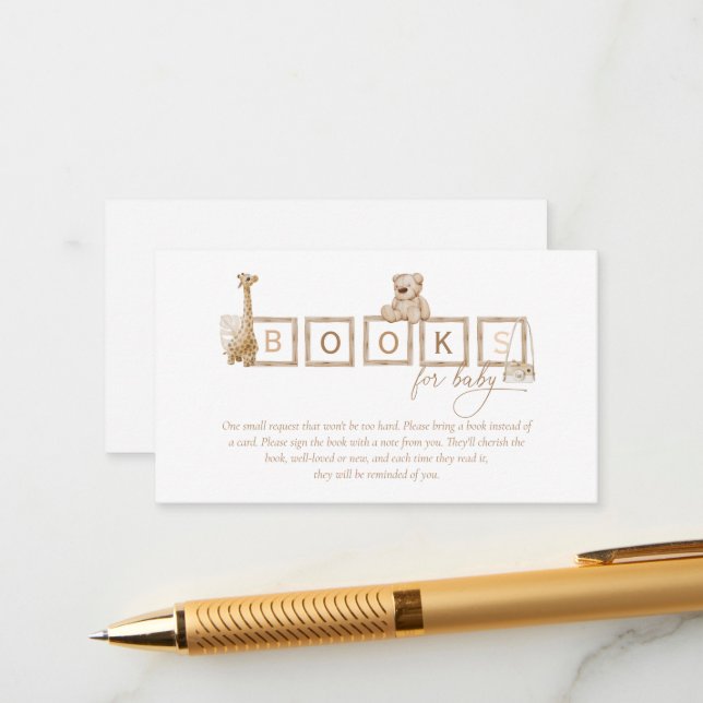 Tarjeta De Recepción Boho Neutral Wood Block Letters Libros Para Bebé (Anverso/Reverso In Situ)