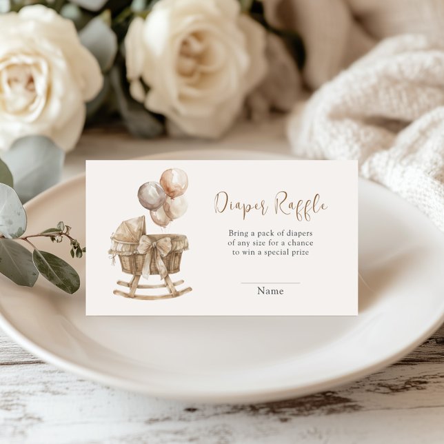 Tarjeta De Recepción Boho Nursery Beige Balloons Diaper Raffle (Subido por el creador)