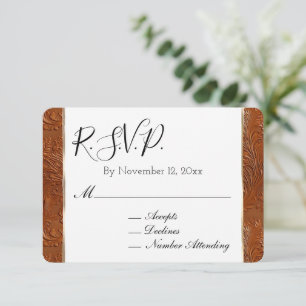 Tarjeta De Recepción Boho Occidental Tan Brown Boda de Hojas de Vaquera