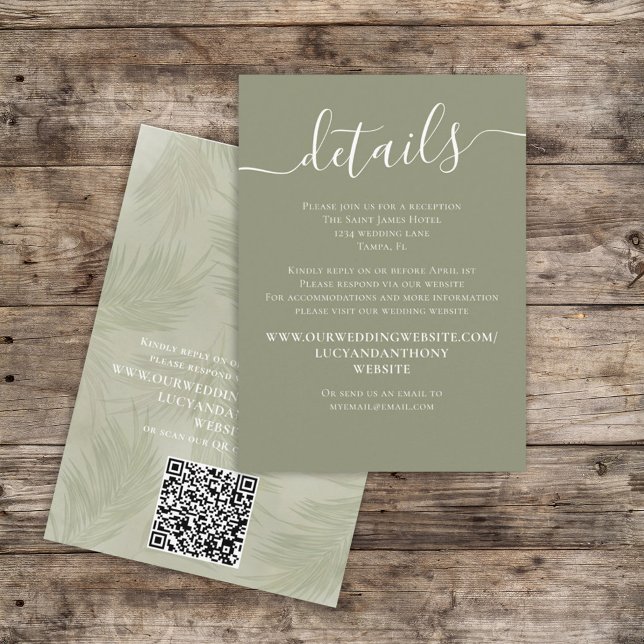 Tarjeta De Recepción Boho Palm deja la línea de tiempo botánica QR Deta (Subido por el creador)