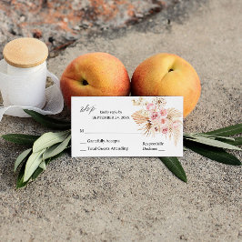 Tarjeta De Recepción Boho Pampas florales rosadas y beige 2SM Sin Comid