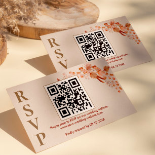 Tarjeta De Recepción Boho Pampas Graduado Boda en línea RSVP Código QR