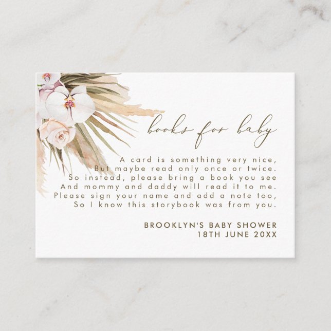 Tarjeta De Recepción Boho Pampas Grass Books para el bebé Insertar (Anverso)