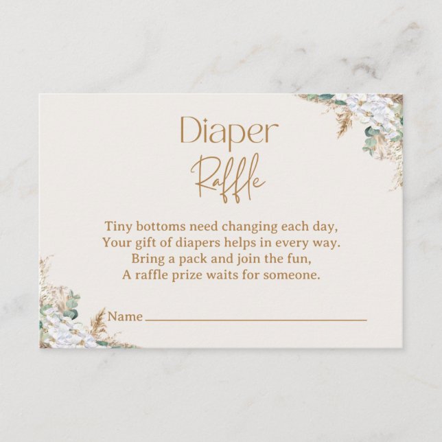 Tarjeta De Recepción Boho Pampas Grass Diaper Raffle Card | Neutrals (Anverso)