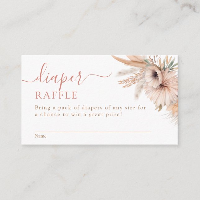Tarjeta De Recepción Boho Pampas Grass Floral Baby Shower Diaper Raffle (Anverso)