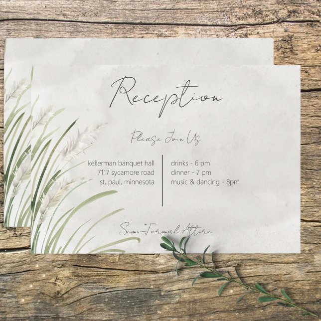 Tarjeta De Recepción Boho Pampas Grass Minimal Modern Reception Card (Subido por el creador)