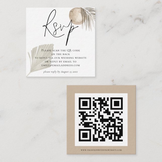 Tarjeta De Recepción Boho Pampas Grass QR Code Wedding RSVP (Anverso / Reverso)