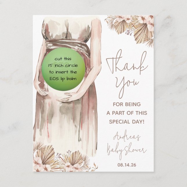Tarjeta De Recepción Boho Pampas Madre Embarazada Boho EOS Lip Balm (Anverso)