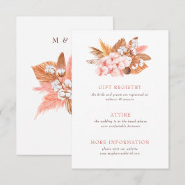 Tarjeta De Recepción Boho Pampas Rústico Orchids Boda de Rubor Cotton