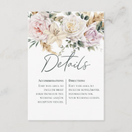 Tarjeta De Recepción Boho Pampas y rosas rosadas Boda de detalles blanc