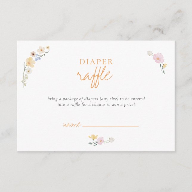 Tarjeta De Recepción Boho Pastel Diaper Raffle Calligraphy Baby Shower (Anverso)