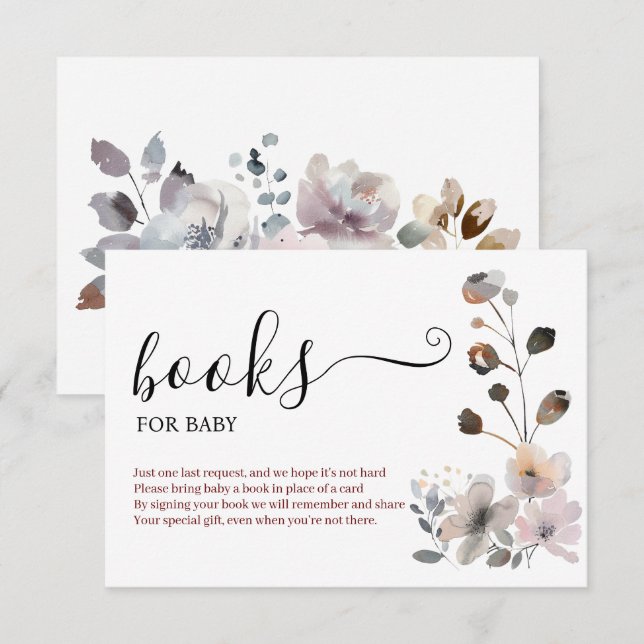 Tarjeta De Recepción Boho Pastel Flor Rosa Florece Libros Para Bebés (Anverso / Reverso)