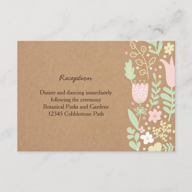 Tarjeta De Recepción Boho Pastel Floral Wreath Rústico Boda (Anverso)