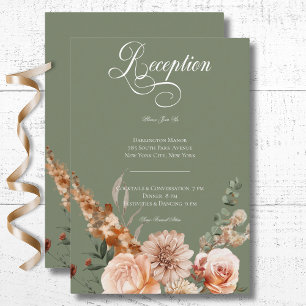 Tarjeta De Recepción Boho Peach & Rust Floral Sage Green Reception