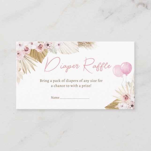 Tarjeta De Recepción Boho Pink Bear Baby Shower Diaper Raffle (Anverso)