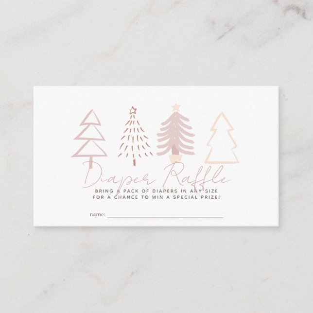 Tarjeta De Recepción Boho Pink Christmas Trees Diaper Raffle Ticket (Anverso)