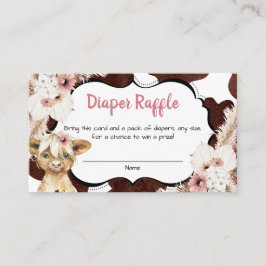 Tarjeta De Recepción Boho Pink Floral Highland Cow Diaper Raffle