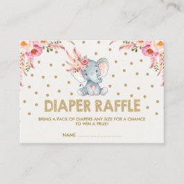 Tarjeta De Recepción Boho Pink Flowers Elephant Diaper Raffle Ticket