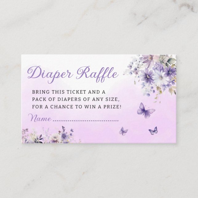 Tarjeta De Recepción Boho Purple Butterfly Baby Shower Diaper Raffle (Anverso)