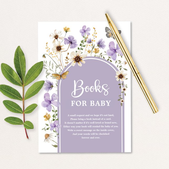 Tarjeta De Recepción Boho Purple Wildflower Meadow Libros para bebé (Subido por el creador)