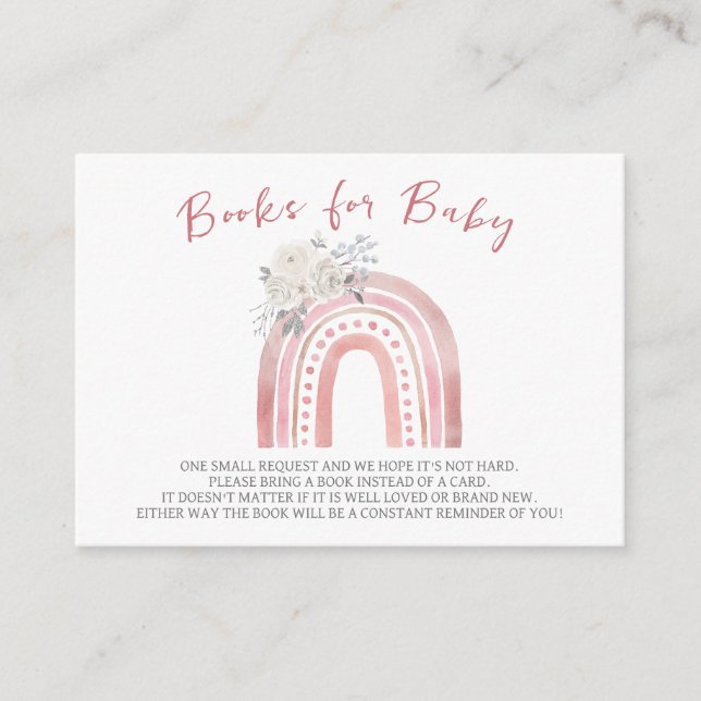 Tarjeta De Recepción Boho Rainbow Baby Shower, libros para bebé (Anverso)