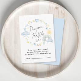Tarjeta De Recepción Boho Rainbow Blue Diaper Raffle Baby Boy Shower