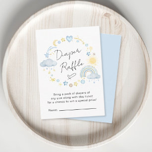 Tarjeta De Recepción Boho Rainbow Blue Diaper Raffle Baby Boy Shower