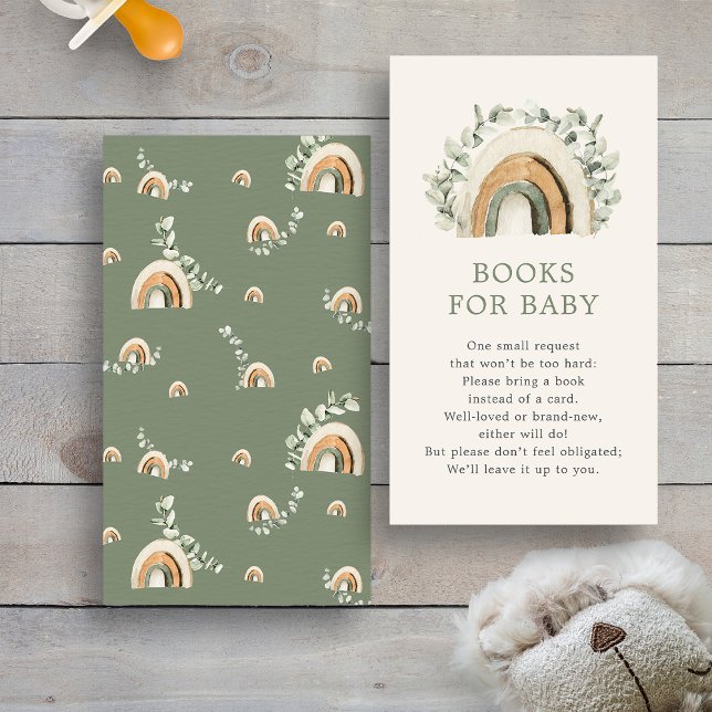 Tarjeta De Recepción Boho Rainbow Boys (Watercolor Sage Green Boho Rainbow Books For Baby Enclosure Card by Painted Paperie
)