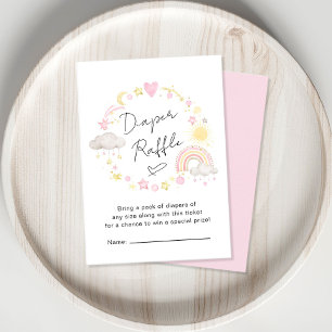 Tarjeta De Recepción Boho Rainbow Pink Diaper Raffle Baby Shower