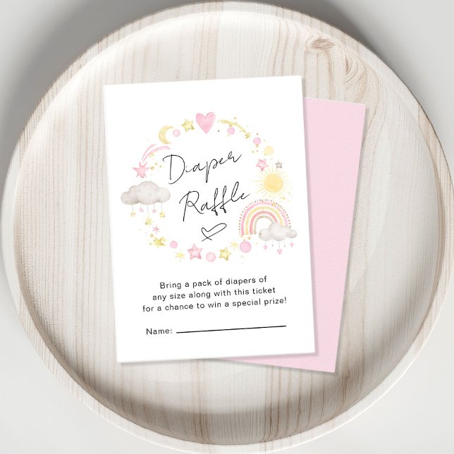 Tarjeta De Recepción Boho Rainbow Pink Diaper Raffle Baby Shower (Subido por el creador)