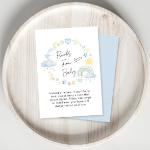 Tarjeta De Recepción Boho Rainbow Watercolor Blue Books Para Baby Showe