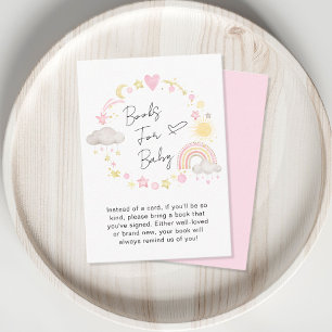 Tarjeta De Recepción Boho Rainbow Watercolor Pink Books Para Baby Showe