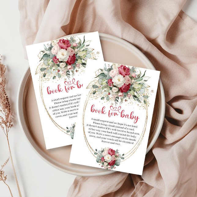 Tarjeta De Recepción Boho Red Burgundy Greenery Book Request Card (Boho Red Burgundy Greenery Book Request Card)