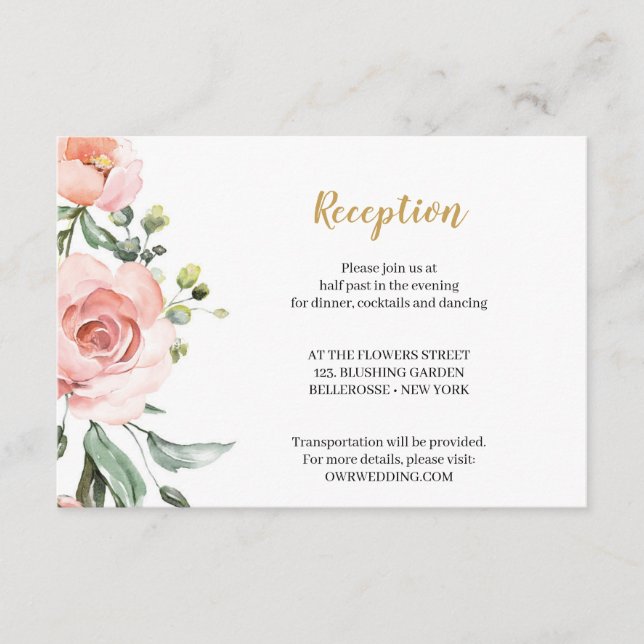 Tarjeta De Recepción Boho Rubor Rosas florales rosas enclos geométricos (Anverso)